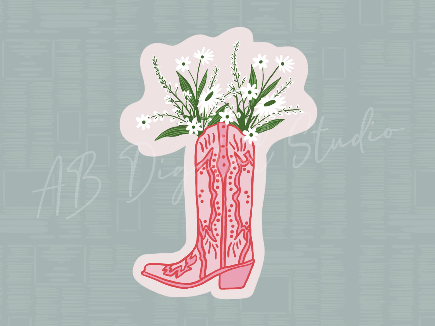 Pink Cowgirl Boots & Flowers