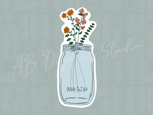 Floral Mason Jar Sticker